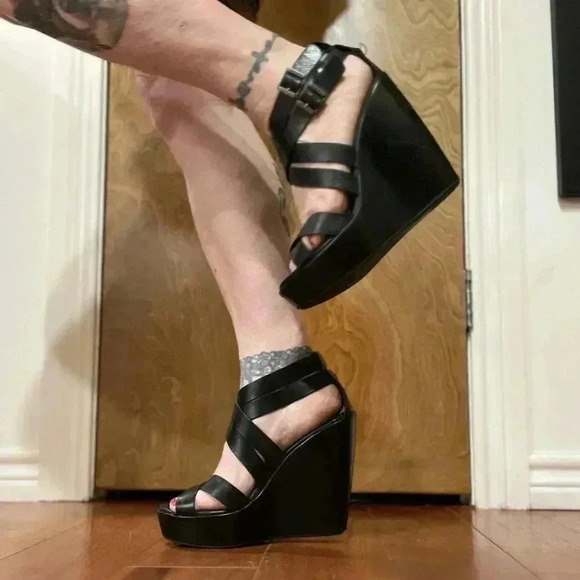 Kork-Ease Hailey Strappy Platform Wedge Sandals Shoes Black Leather 9 40.5 - Picture 7 of 12